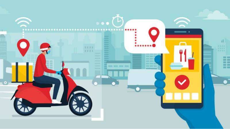 ilustrasi vector ojek online antar makanan